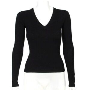 TRIOLOGY 100% Cashmere Black Sweater Womens V-Neck size S /952